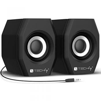 TECHLY 363258 Set Altoparlanti per Notebook e PC USB 2.0 Jack 3,5mm Controllo Volume Nero