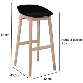 Taburete Riva 75cm con patas de roble y asiento plástico negro