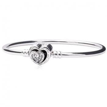 Pulsera de Plata Con Cierre de Corazón y Circonita Transparente