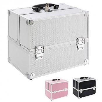 AREBOS Maletín de Cosmético | 15 L | Estuches de Maquillaje | Organizador para Viajes | para peluqueros y maquilladores | con Cierre 2 Llaves | Plata