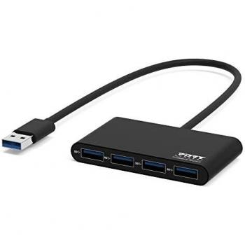 Port Designs 900121 Hub de interfaz USB 3.0 Type-A 5000 Mbit/s, ABS sintéticos, Negro