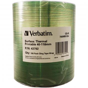 Verbatim 100 Pz CD-R 52x 80 Min 700MB Termal Printable (In Cakebox Da 100 Pezzi)