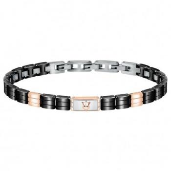 Maserati Pulsera Hombre, Colección JEWELS, Acero, PVD Oro Rosa, Cerámica