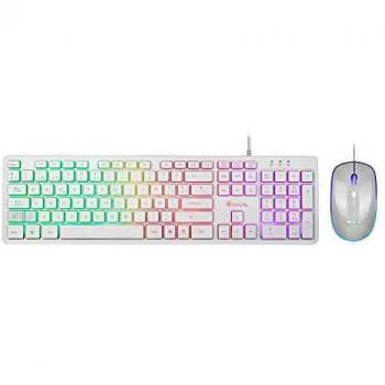 NGS Kit Tastiera e Mouse Cablato USB con Retroilluminazione RGB, Risoluzione 1600 DPI, Colore Bianco