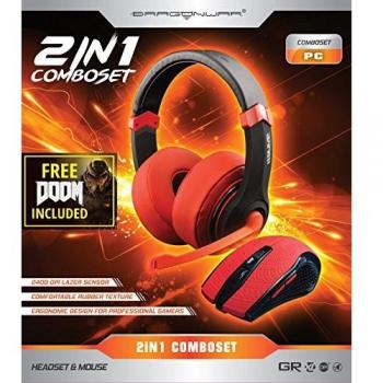 DRAGONWAR Set 2 in1 Combset Edizione Rossa + Mouse Gaming Doom e Cuffie Cavo 1.5 m Nero/Arancione