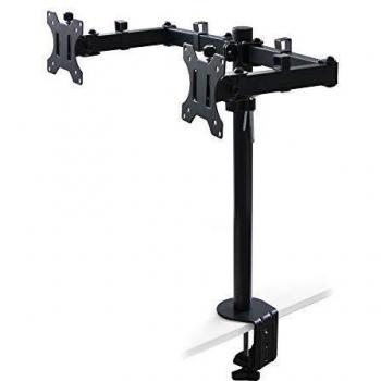 Supporto per monitor da tavolo inclinabile e girevole a 360°, doppio, acciaio, verniciato nero