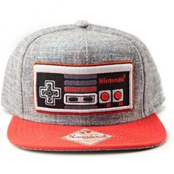 Nintendo Gorra Controller Gris y Rojo, Bordada, Material: 100% algodón, tamaño Ajustable