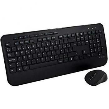 V7 Tastiera Wireless CKW300ES Nero Layout Spagnolo + Mouse Ottico 6 Tasti 1600 DPI Nero