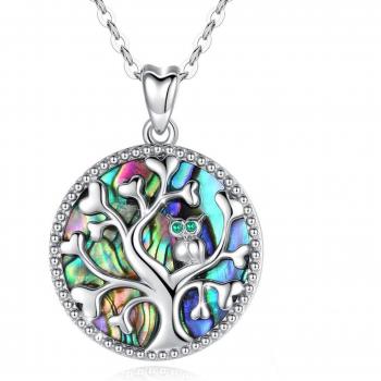 Collar Eudora con colgante de árbol de la vida y búho de madreperla para mujer
