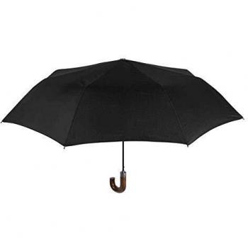 Paraguas Plegables Negro Con Mango De Madera Para Hombre