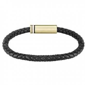 Pulsera Ares Single de Acero y Cuero Negro