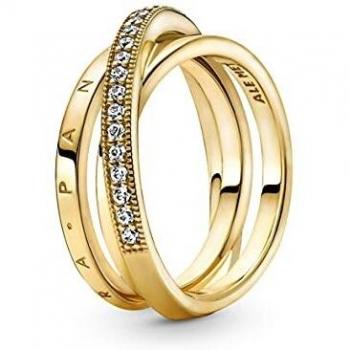 Pandora Anillo para mujer con triple cruzado, color dorado 169057C01, 54, Metal, Circonita cúbica