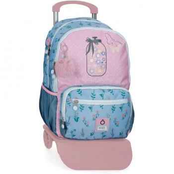 Mochila Enso We Love Flores Doble Compartimento y Carro Rosa