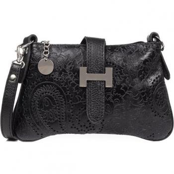 Bolso Allerona de Mano – Piel Auténtica Gamuza, Grabado Arabesco