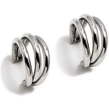 Pendientes Pertegaz colección Criollas 35mm triple aros gruesos lisos plateados cierre presión