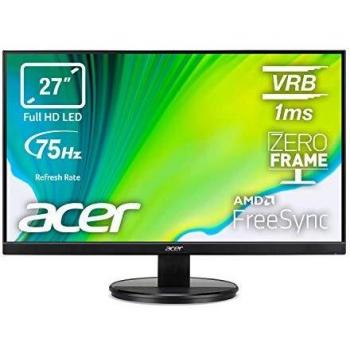 Acer KB272HLHbi Monitor FreeSync da 27, Display VA FHD, 75 Hz, 1 ms, 16:9, VGA, HDMI, Schermo PC con Contrasto 100M:1, Lum 250 cd/m2, Zero Frame, Cavo VGA Incluso
