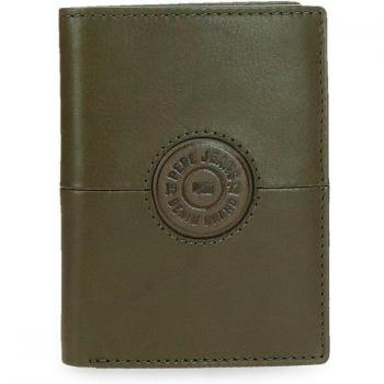Pepe Jeans. Cartera de piel Cracker vertical con monedero Verde caqui