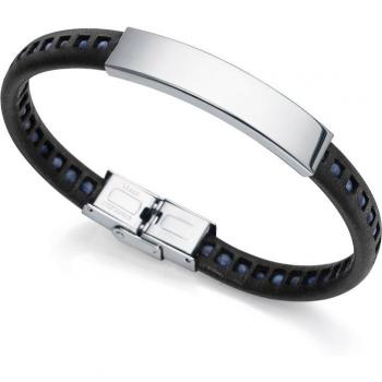 Pulsera Viceroy Fashion para Hombre de Piel Negra con Piedras Naturales Azules y Placa de Acero Inoxidable