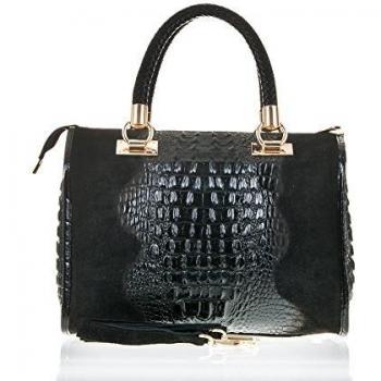 Bolso de Mujer Firenze Artegiani en Piel auténtica, Grabado cocodrilo, Negro