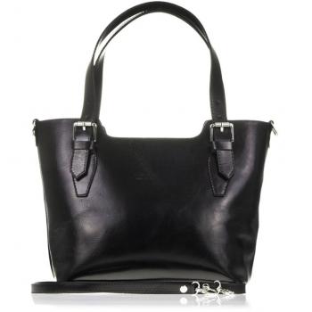 Firenze ARTEGIANI. Bolso Tote de Mujer Piel auténtica. Bolso de Hombro Mujer Piel Acabado Tamponato diseño Exclusivo. Made IN Italy. Vera Pelle Italiana. 37x25x10 cm. Color: Negro