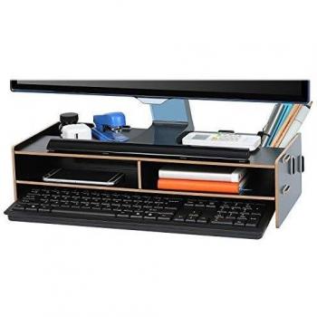 Tonsmile Supporto per Monitor, Supporto in Legno per Monitor TV, Computer Portatile, Monitor del PC, Porta Cellulare, Portapenne