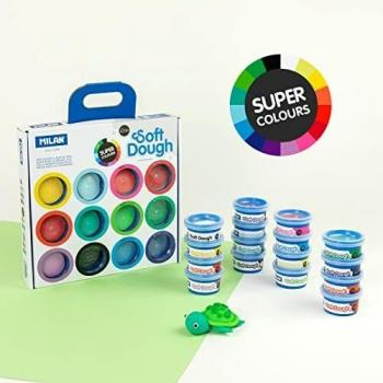 Maletín 16 botes 30 g pasta blanda Soft Dough colores surtidos (incl. Neon y Glitter)