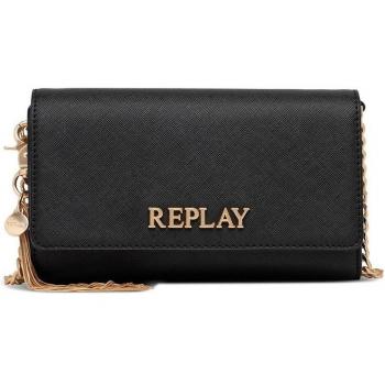 Bolso de mano Replay negro detalles en dorado para mujer