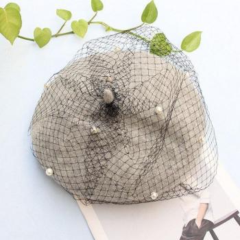 Boina de lana mezclada con encaje de perlas para mujer