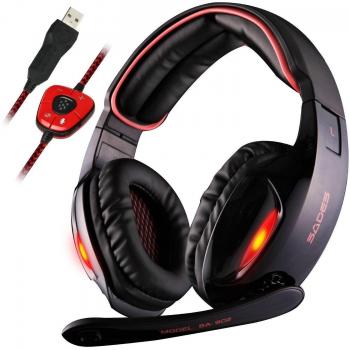Sades SA902 Dolby Stereo Surround 7.1 USB Headset with Gaming Microphone for Gamers with LED Lighting and Volume Control for PC, Mac, Laptop, Computer (Red)