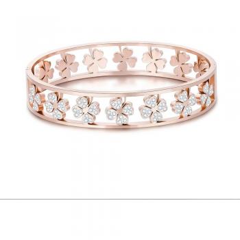 Pulsera de acero inoxidable con trébol de cristal para mujer