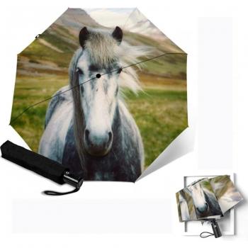Paraguas automático con estampado de caballos, 8 costillas, anti-UV, plegable