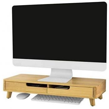 Supporto Monitor pc da scrivania con 2 Organizzatore cassetti L56P23A12 cm, Legno Massiccio di bambù BBF06-N