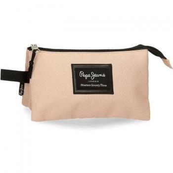 Estuche Pepe Jeans Aris Colorful tres compartimentos beige