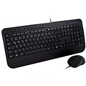 V7 CKU300 Combo Tastiera‑Mouse con Poggiapolsi Nera