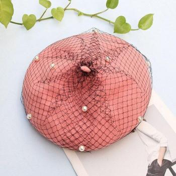 Boina de Lana Mezclada Sólida con Encaje de Perlas para Mujer