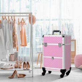 Maletín de maquillaje con ruedas y asa, tamaño 62x34x25 cm