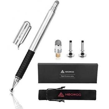 HEAWAA Pennino Table, 1 Pezzi 2-in-1 Capacitivo Touch Screen Penna Stilo per iPad, iPad Mini, iPhone, Surface, Samsung Galaxy, One Plus, Huawei (Colore: Argento)