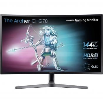 Samsung C32HG70 Gaming Curved Monitor, 32 Inches, VA Panel, WQHD, QLED, HDR, 2K, 2560 x 1440, 1 ms, 16:9, 144 Hz, 1440p, 1800R, FreeSync, 1 Display Port, 2 HDMI, Adjustable Height, Pivot, Black