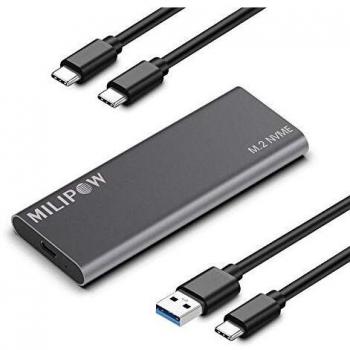 MiliPow PCI‑E Nvme SSD Encloure, Design in Alluminio per 2280/2260/2242/2230 mm, Support NVMe PCIe M-Key con Cavo USB‑C