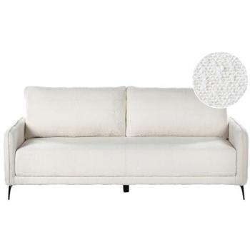 Sofá Cama Minimalista Beliani 3 Plazas Bouclé Blanco Crema