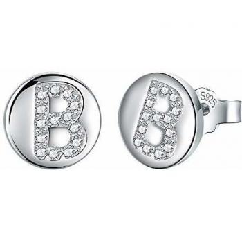 Pendientes Letra Inicial B Plata de Ley 925 Hipoalergénicos con Circonita Cúbica