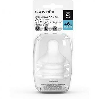 Suavinex, Nuevo Pack 2 Tetinas Fisiológicas SX Pro de Silicona. Flujo Denso Para Papillas. Tetina +6 Meses. Con Sistema Anticólico, 2 Unidades