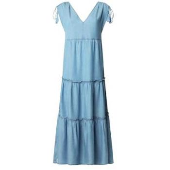 Effie Azul – Vestido Largo con Cuello Pico y Hombros Ajustables