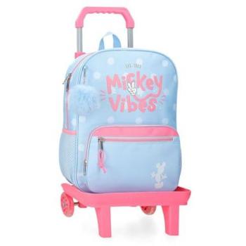 Mochila Escolar Mickey Vibes 38 cm con Carro Azul Claro