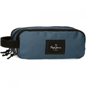 Producto: Estuche de tres compartimentos con cremallera de la marca Pepe Jeans, color azul denim