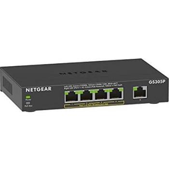 Switch Unmanaged Ethernet PoE 5 porte Gigabit, 4 porte PoE e budget energetico pari a 63W, senza ventole, Plug&Play