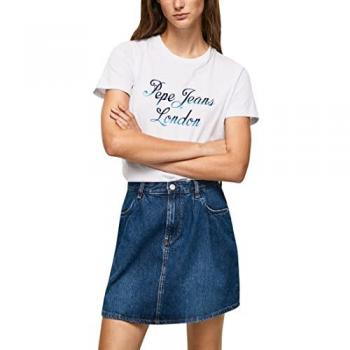 Camiseta Pepe Jeans Mara manga corta blanca y azul oscuro mujer