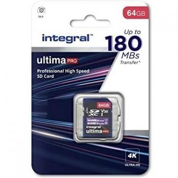 Integral INSDX64G-180V30 64GB SD CARD SDXC UHS-1 U3 CL10 V30 UP TO 180MBS READ 80MBS WRITE