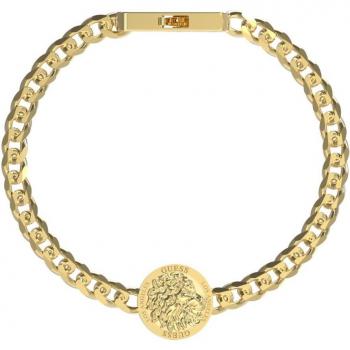 Pulsera Guess para hombre con diseño de Lion King en acero dorado