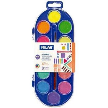 Estuche 12 pastillas Ø 30 mm colores fluo y metalizados con pincel